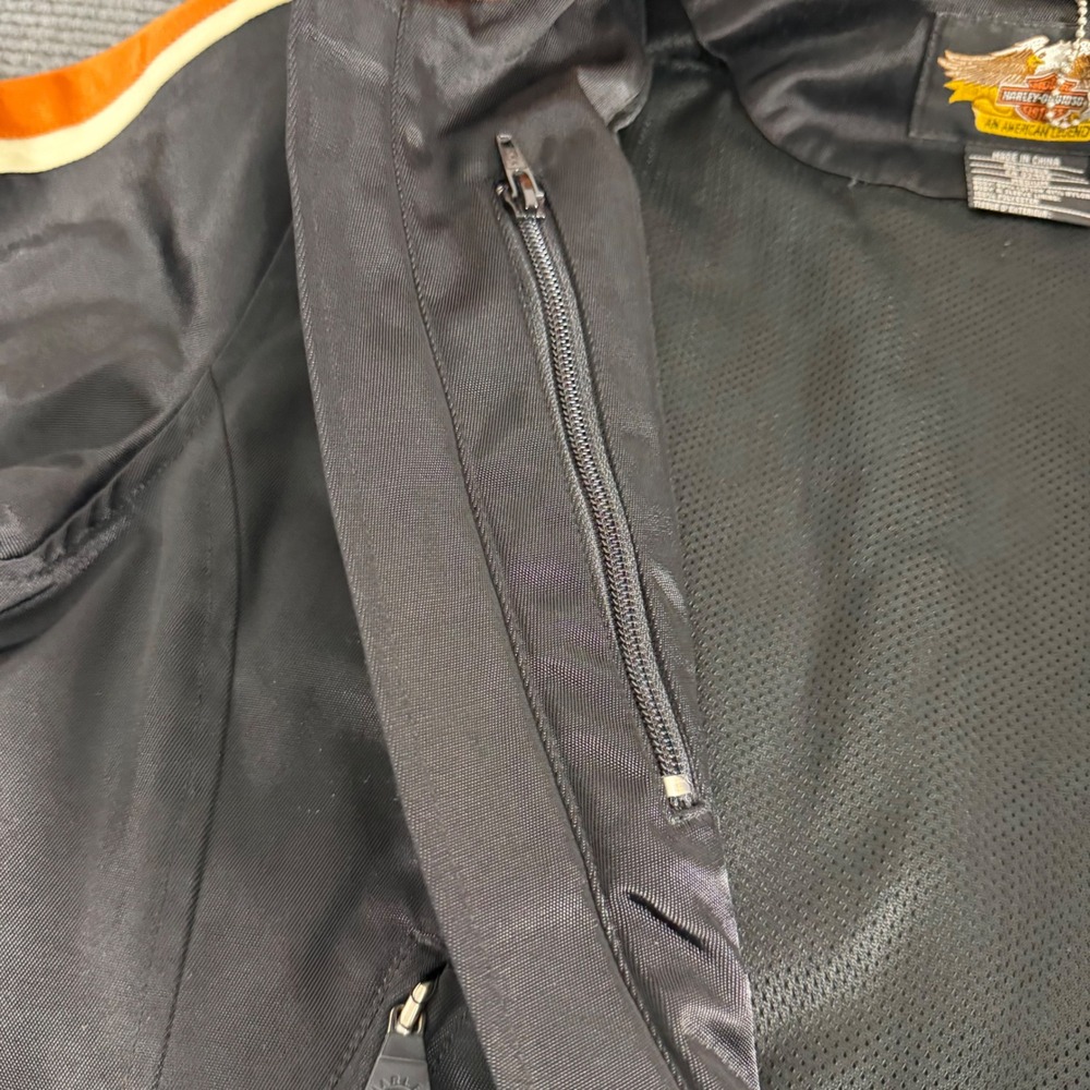 HarleyDavidson Womens Black Orange Racing Stripe Mesh Lined Riding Jacket Medium - Picture 8 of 14